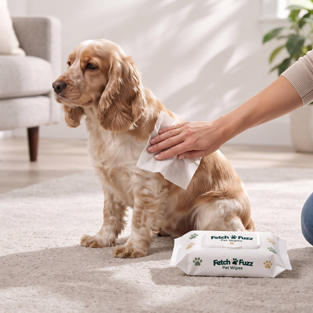 Fetch & Fuzz pet wipes by the door
