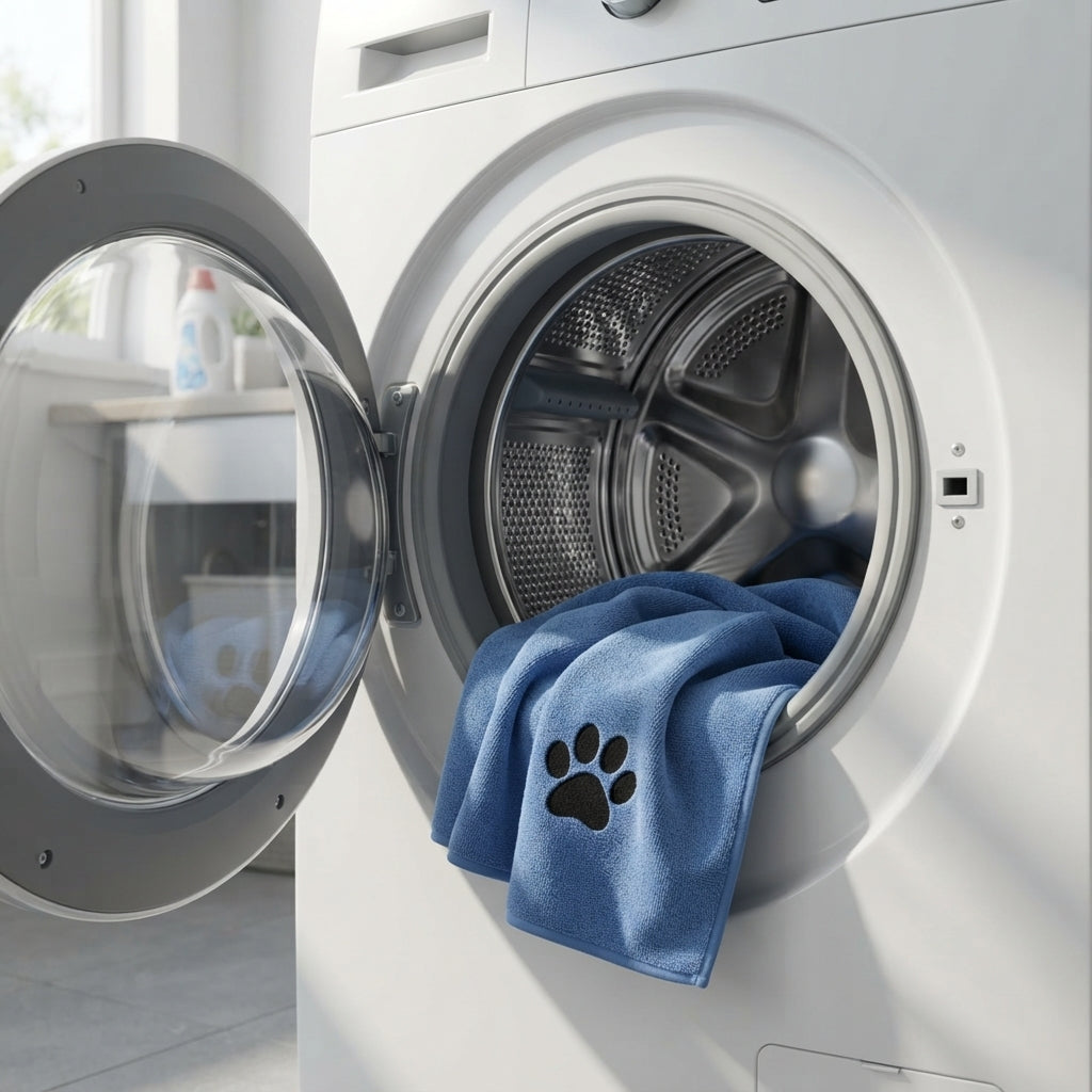 Dog drying towel paw print embroidery detail