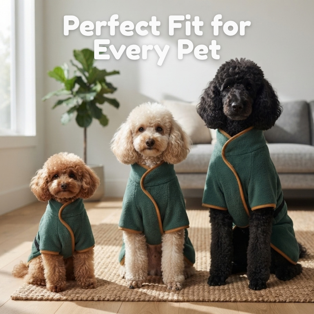 Dog bathrobe belt and fastening detail