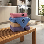 Dog being dried with a Fetch & Fuzz microfibre towel