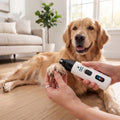 Fetch & Fuzz dog nail grinder in use on a dog paw