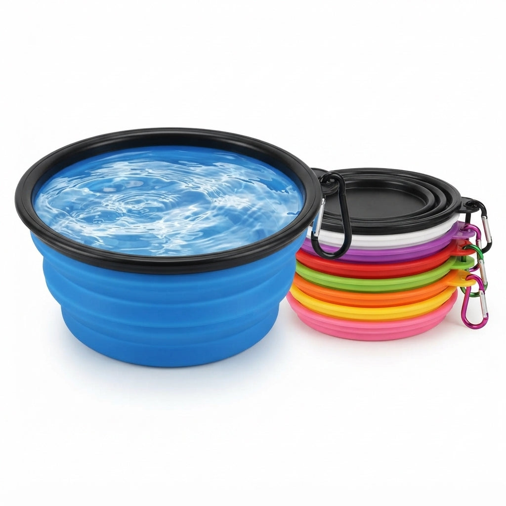 Fetch & Fuzz collapsible silicone dog travel bowl with carabiner