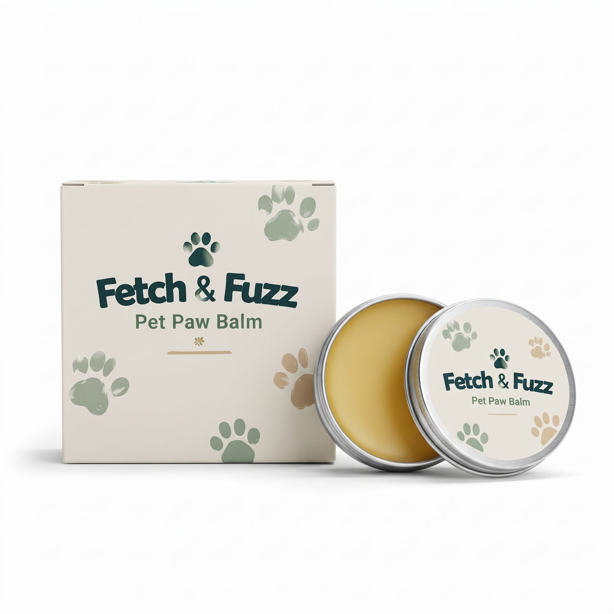 Fetch & Fuzz pet paw balm tin, lid detail
