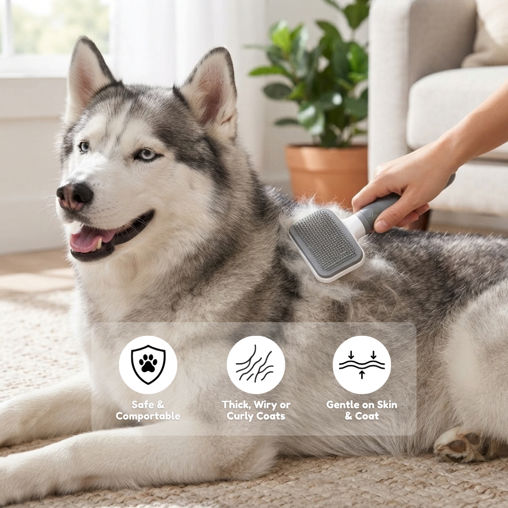 Slicker brush being used on a dog's coat