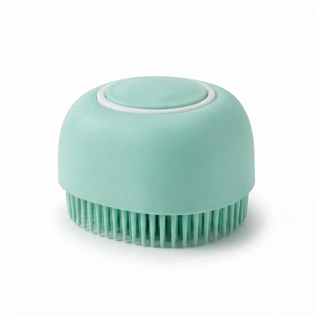 Fetch & Fuzz silicone dog shampoo brush in mint with soft bristles