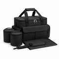 Fetch & Fuzz dog travel bag in black with food containers and collapsible bowls