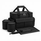 Fetch & Fuzz dog travel bag in black with food containers and collapsible bowls