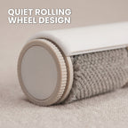 Quiet rolling wheel design, close view of the roller on fabric