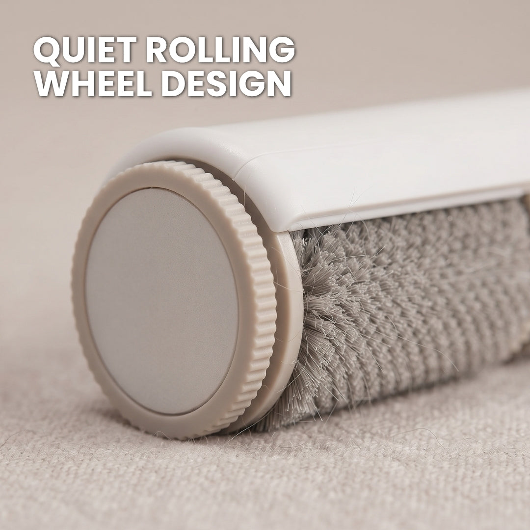 Quiet rolling wheel design, close view of the roller on fabric