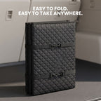 Folds flat with buckle straps for storage and travel