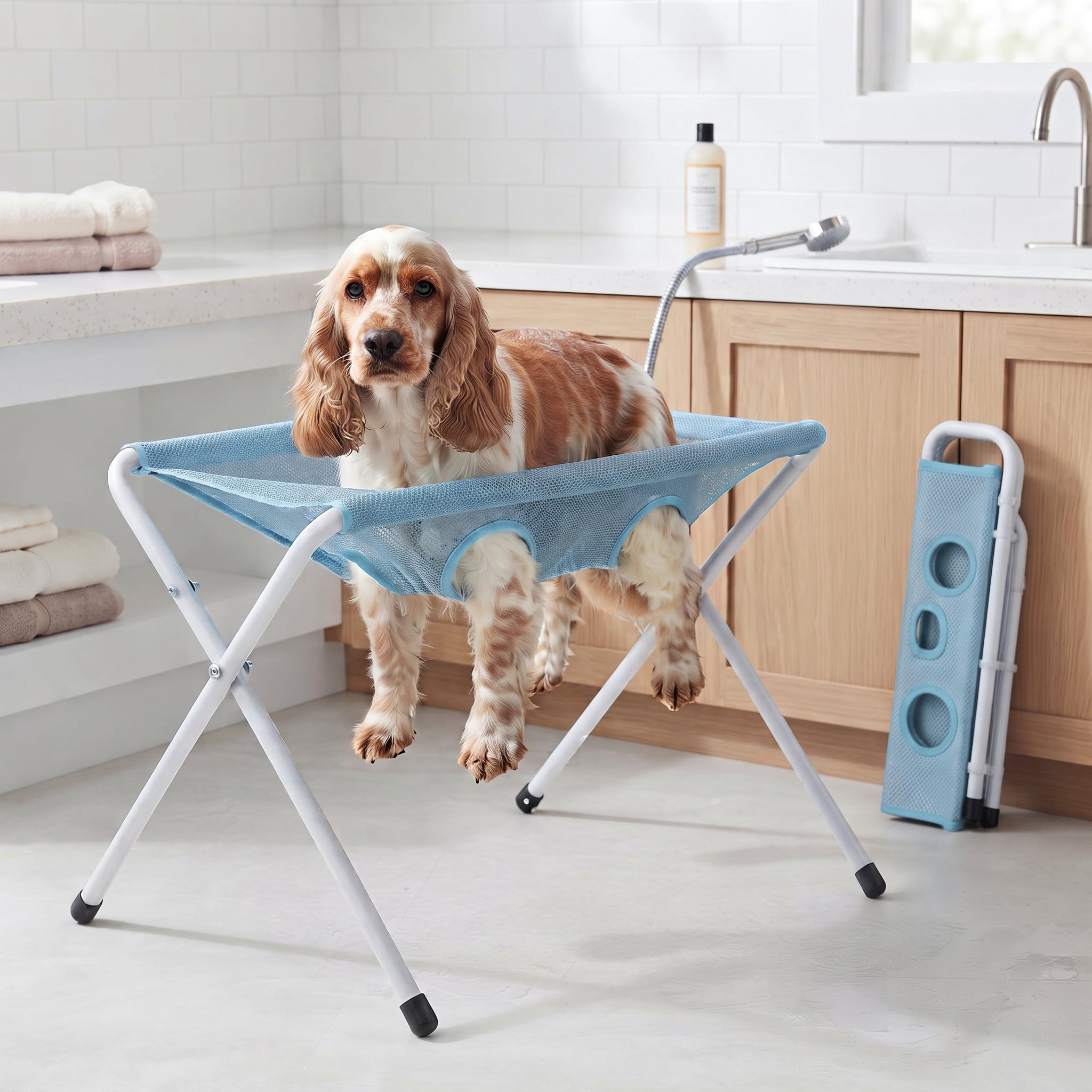 Dog Grooming Stand – Folding Bath & Nail Trim Sling | Fetch & Fuzz