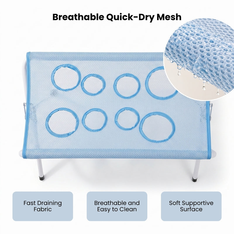 Breathable quick-dry mesh - fast draining, easy to clean, soft and supportive