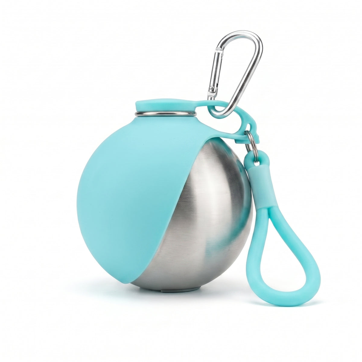 Fetch & Fuzz Travel Cup in Aqua Blue - stainless steel canteen with silicone bowl, lid and carabiner